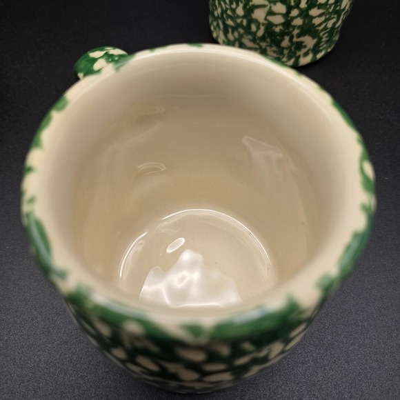 Gerald E Henn Workshops Green Sponge Ware Pottery Mugs Set of 4 Roseville Ohio - Picture 13 of 15